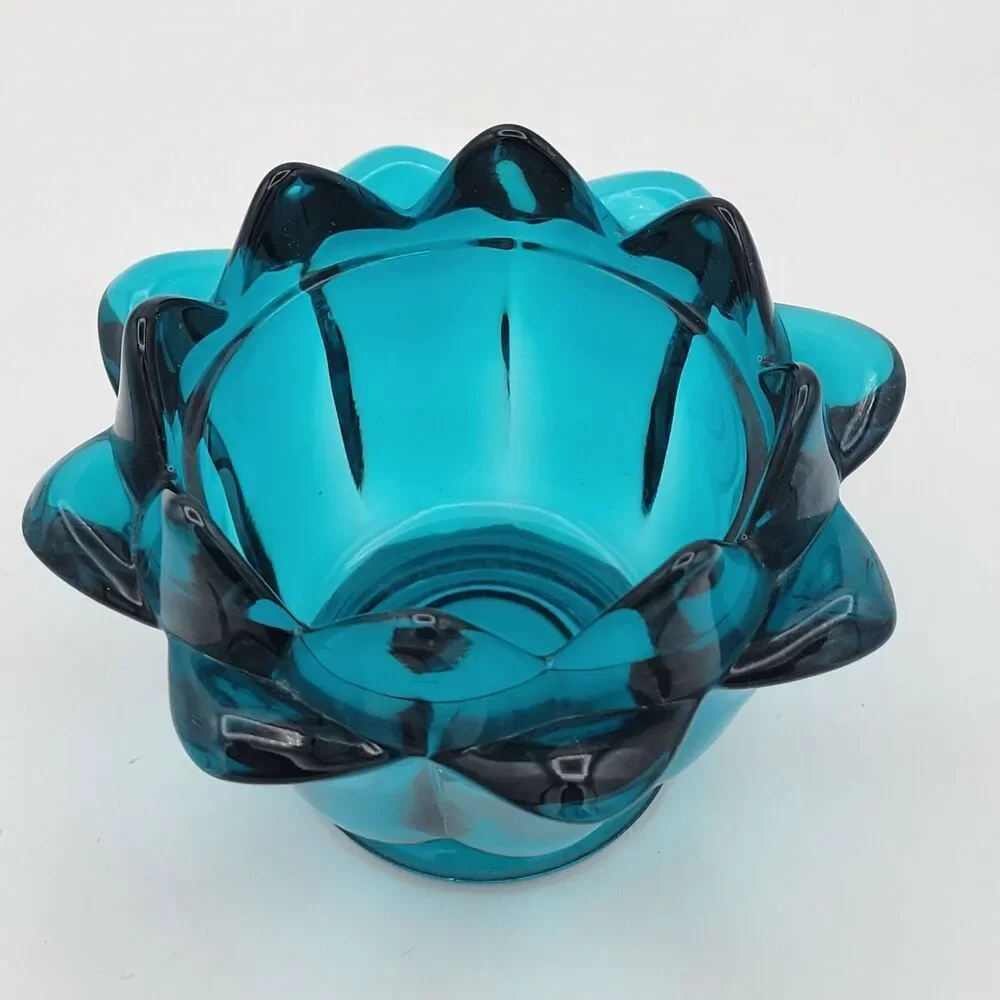 Stunning & Rare Viking Teal Blue Art Glass Lotus Bowl / Candle Holder
